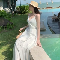 summer beach dresses for women 2022 female sexy backless party midi vestidos elegant satin spaghetti straps holiday robe femme