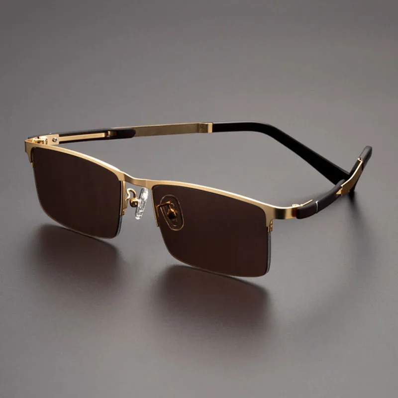 Glass Lens Sunglasses Men Luxury Crystal Stone Brown Lens Sun Glasses Male Vintage High Quality Half Frame Eyewear Anti Scratch
