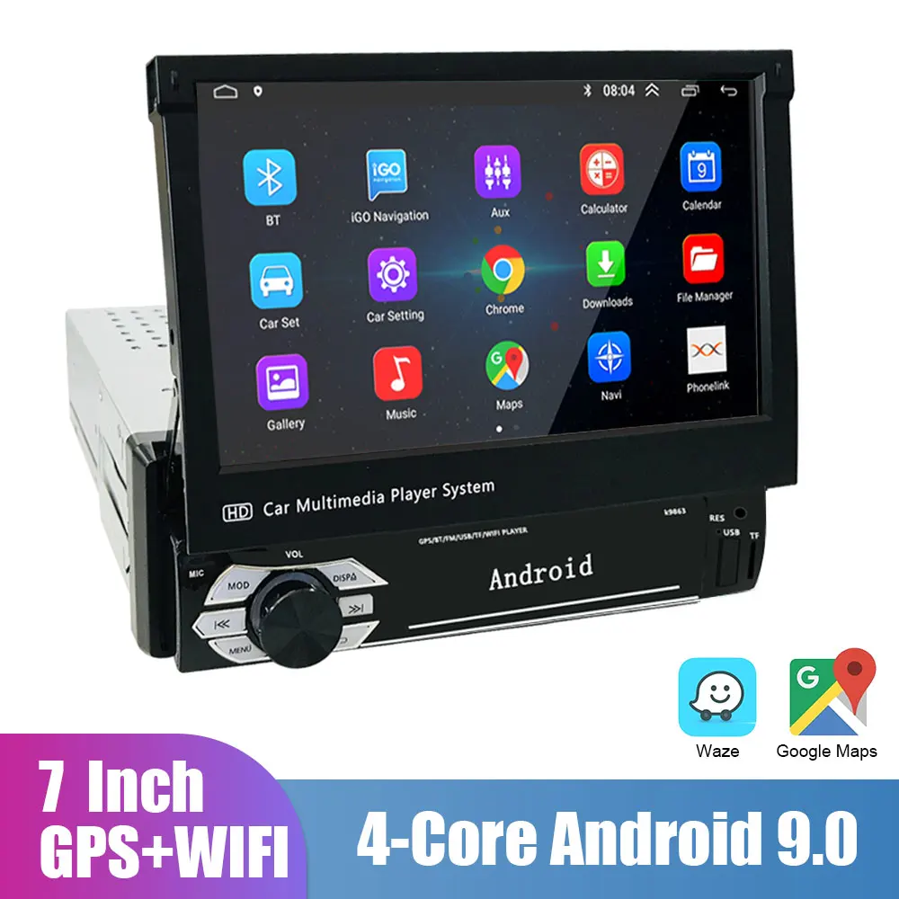 

Multimedia Player 7 Inch 1 Din Android 9.0 Automatic Telescopic Car Radio Touch Screen Bluetooth-Compatible FM GPS