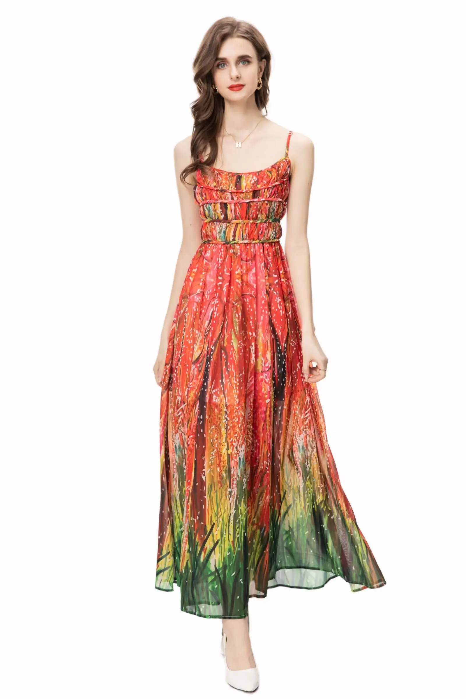 

Повседневное праздничное сексуальное платье на одно плечо с лямкой на шее 2023 осеннее женское платье без рукавов с принтом Halo-Dyed