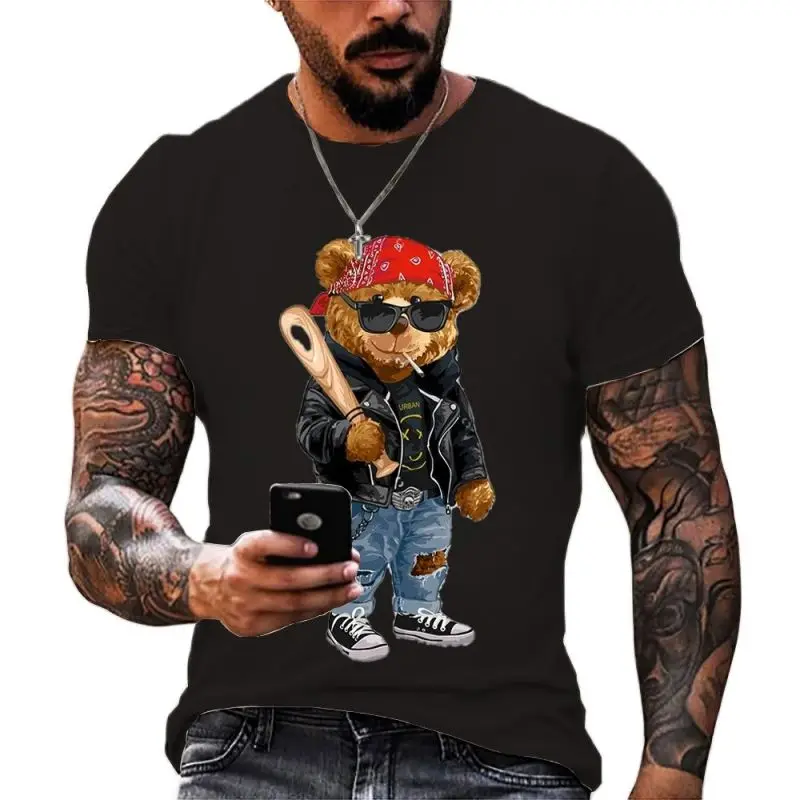 

Funny 3D Teddy Bear Printing Men's T Shirt Casual O-neck Short Sleeve Tops Summer Street Trend Hip Hop Harajuku Oversized Tees