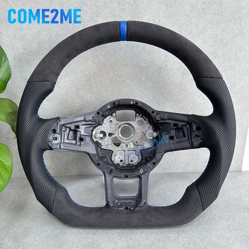 Фото Перфорированный руль из кожи алькантары для Volkswagen Golf MK7 7.5 GTI GTD GTE R Polo RLine с синим возвратом логотипа №1