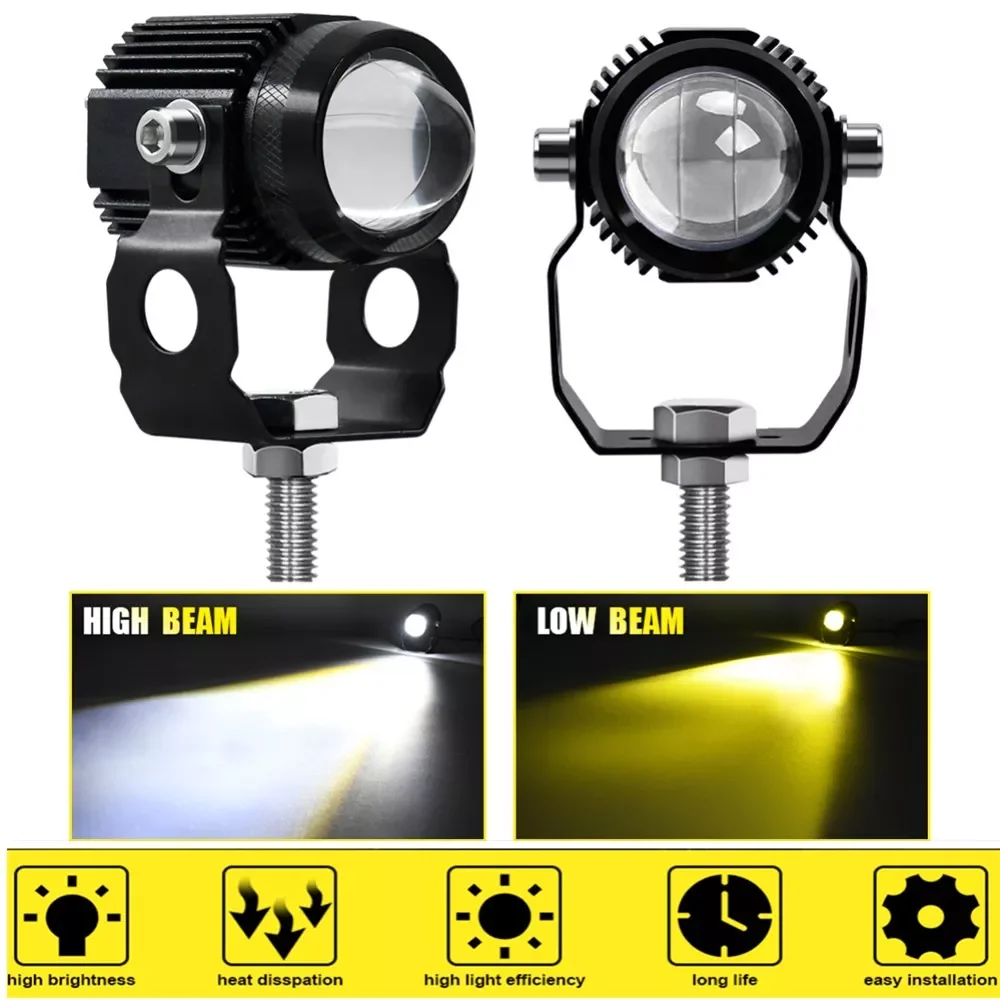 

2pcs 6000LM LED Motorcycle Headlamp Headlight Bulbs Auto Spotlights Lamp Projector Lens Dual Color Spot Fog Light 9-30V 60W