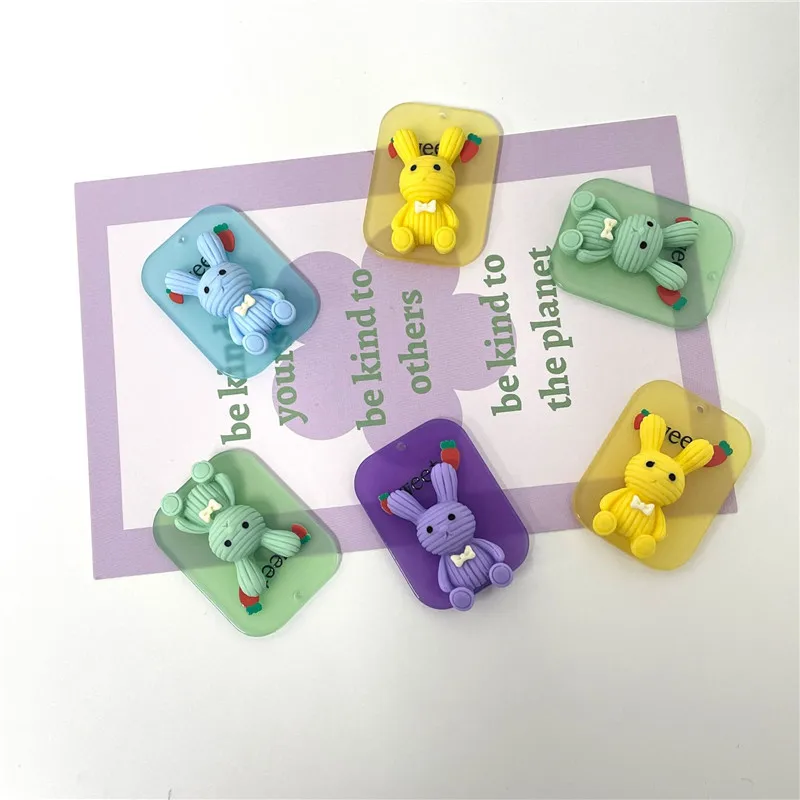 

Diy jewelry making 50pcs/lot animals cartoon rabbits core geometry rectangle shape acrylic beads fit earring/garment accessory