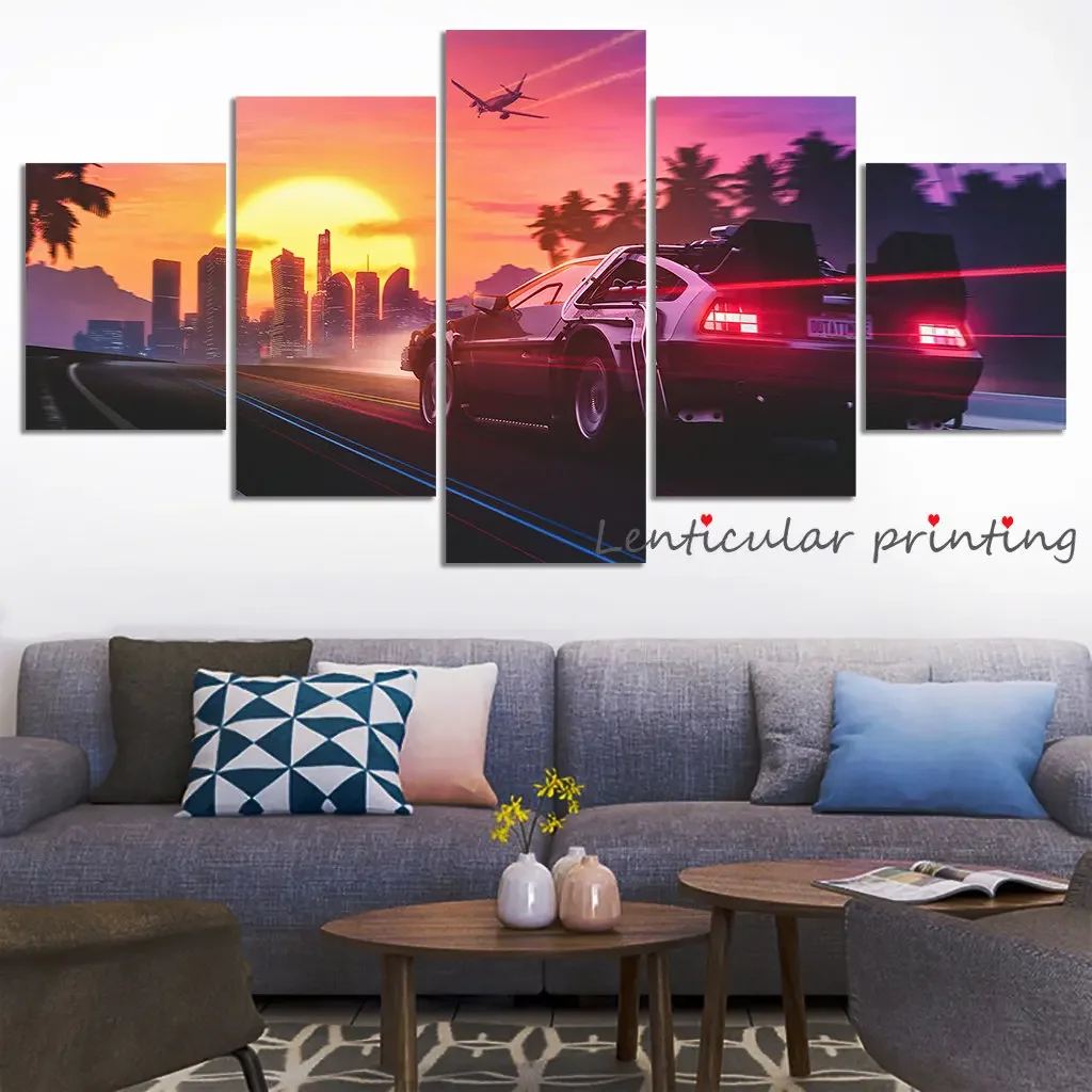 

No Frame Car DeLorean Sunset Poster, Vintage Wall Art, Canvas Painting, Home Decoration,