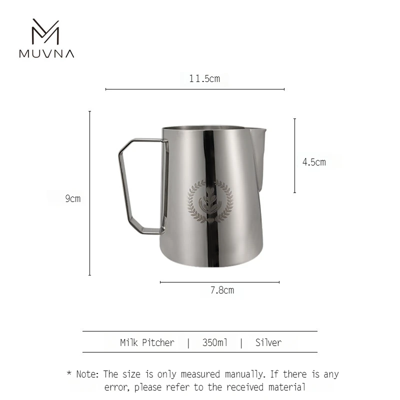 

Кувшин для молока MUVNA для эспрессо, кувшин для взбивания молока для кофе 350/450/600 мл, кувшин для латте с широкой Толстой ручкой и острым носиком