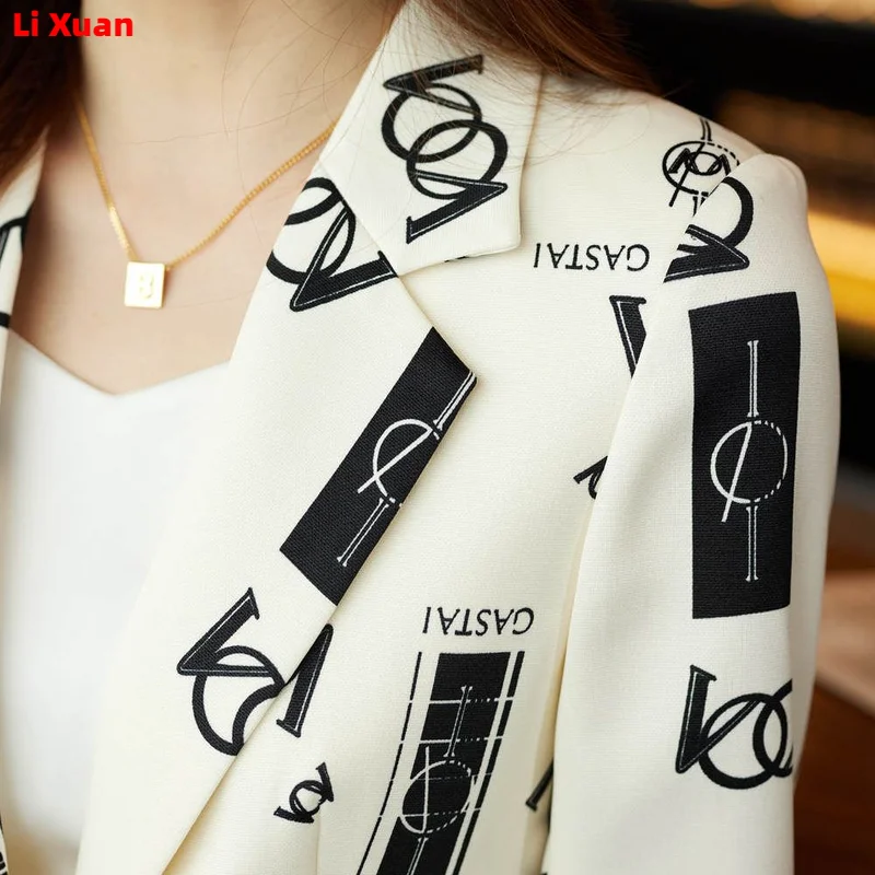 2023 Summer Thin Fashion Loose Casual Medium Length Femme Jacket Pantsuits Korean Women Office Print Blazer Shorts Set 2-piece