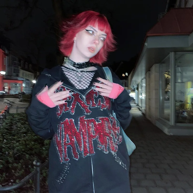 Стразы свитшоты большого размера с надписью винтажная уличная одежда женские