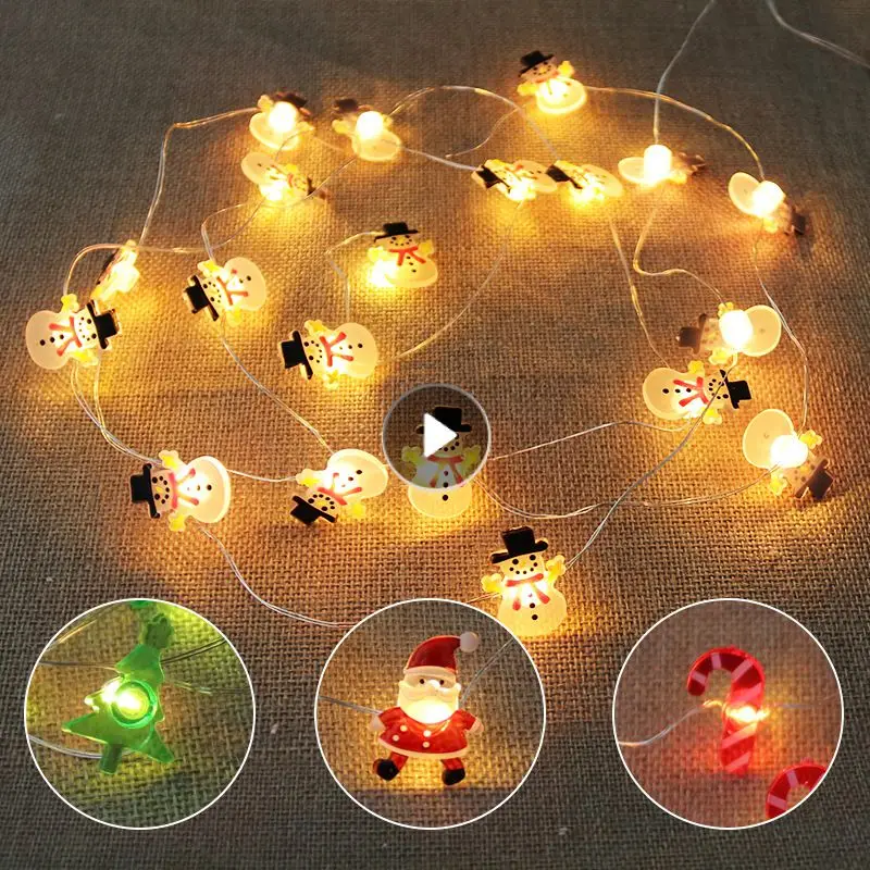 

2m 20LED Christmas String Lights Santa Claus Snowman Small Cane LED Snowflake Light String For Home Party Christmas Decoration
