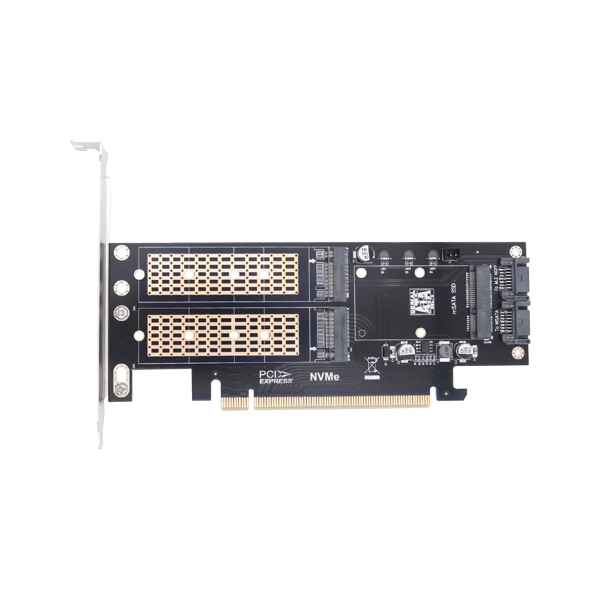 

PCIE X16 to M.2 M Key NVME SSD+M.2 B Key SATA SSD+MSATA SSD Adapter Card 3 in 1 Desktop Computer Riser