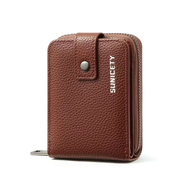 2023 New High-Quality Leather Lychee Pattern Fashion Leisure Short Multi Card Men's Wallet Must Bring Clip When Traveling