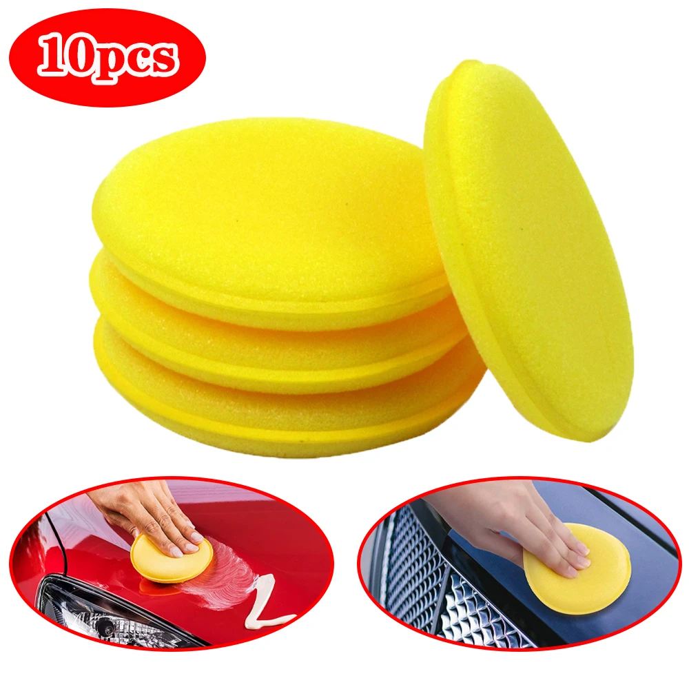 

10PCS Car Foam Sponge Wax Applicator Round Car Polishing and Waxing Sponge Car Detailing Cleaning Tools