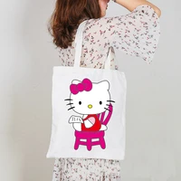 hellon kitty cat printing canvas bag lovely leisure satchel girls shoulder bag shopper simple fashion no zipper totes handbag