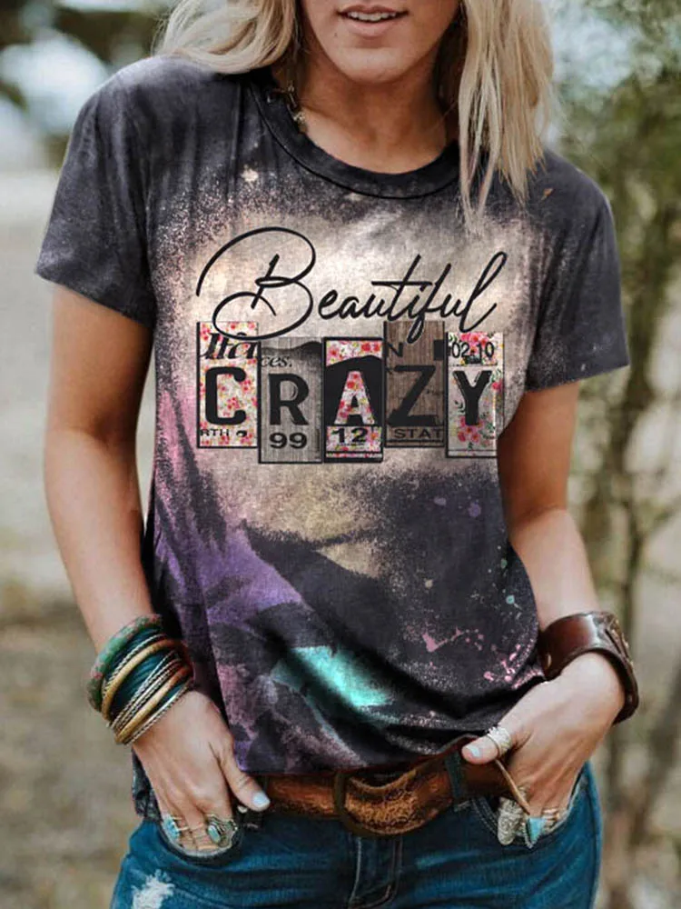

Beautiful Crazy Leopard Bleached T-Shirt Women Western Country Music T Shirt Cowgirl Rodeo Vintage Graphic Tee Top Letter Tshirt