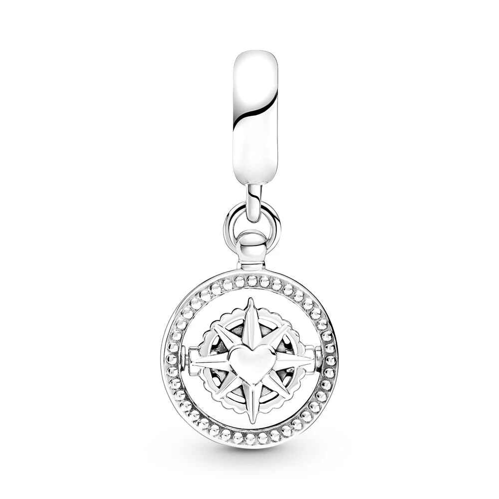 Boussole tournante Pandora en argent regardé 925 pour femme, breloque pendante pour bracelet, cadeau de bijoux de fête d'anniversaire, bricolage exécutif