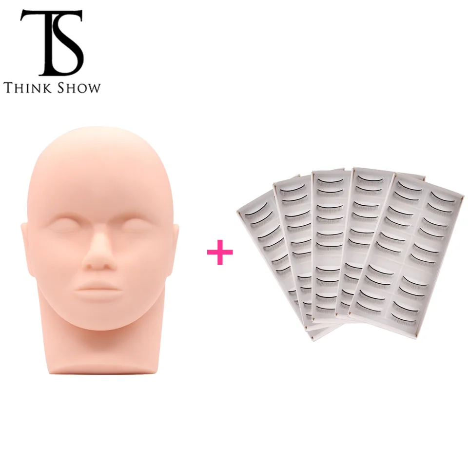 THINKSHOW Mannequin Head for Eyelash Extension With Practice False Eyelashes Silicone Professional Lash Extension Supplies Kits