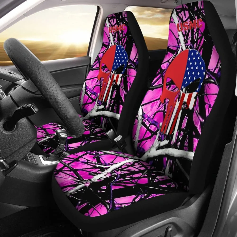 

Moonshine Muddy US Marine Corps Custom American Flag Punisher Car Seat Covers,Pack of 2 Universal Front Seat Protective Cover