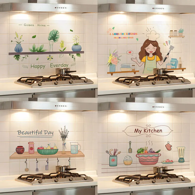 

Kitchen Fume Stickers Flame Retardant Oil-proof Stickers Range Hood Wall Self-adhesive Decorative Wallpaper Stove Wall Stickers