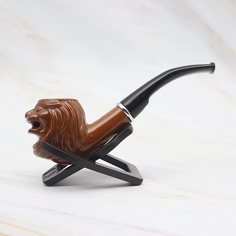 

New Lion Resin Pipe Chimney Double Filter Long Smoking Pipes Herb Tobacco Pipe Cigar Narguile Grinder Smoke Mouthpiece