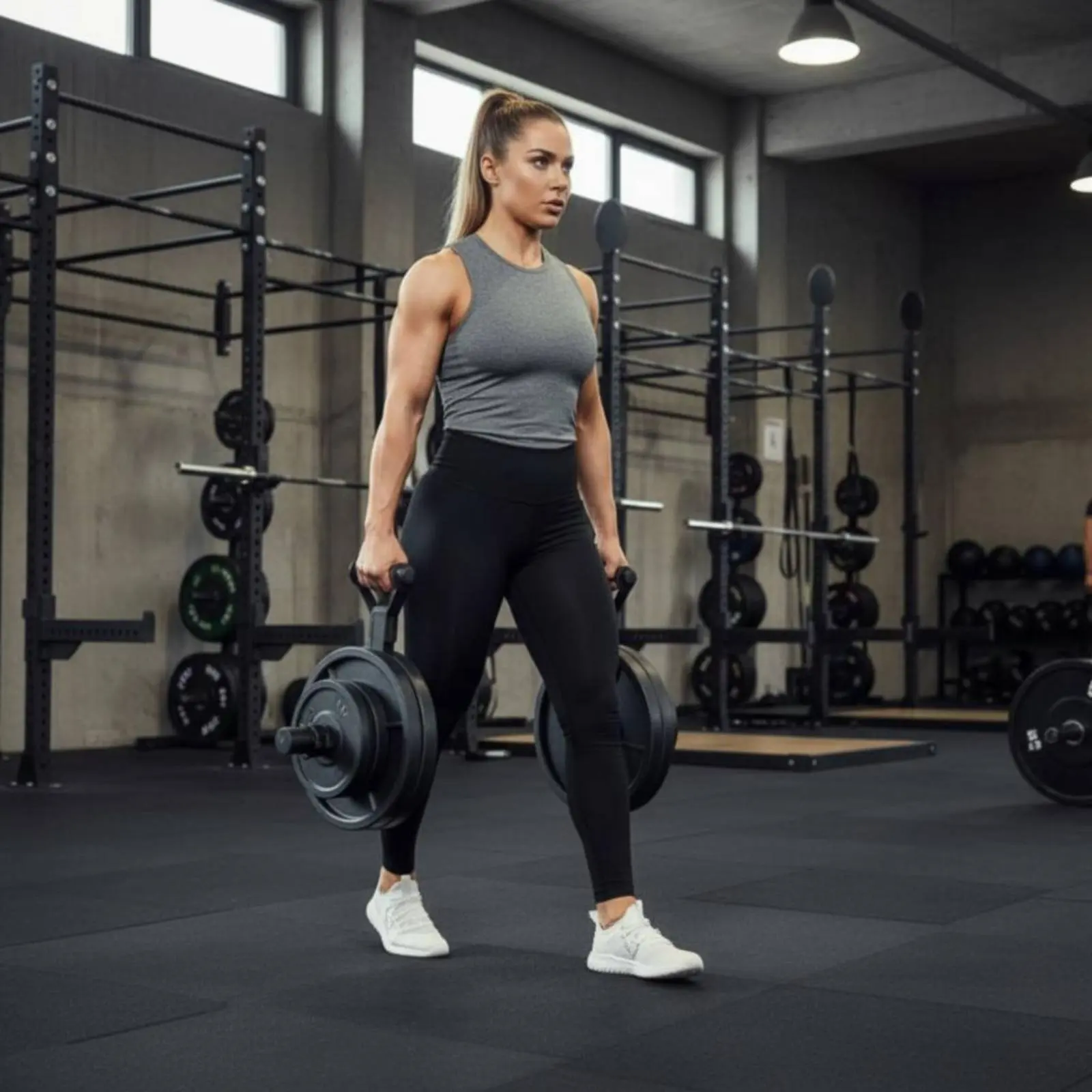 Фото Ручки для тренажера Farmer Walk с нагрузкой от дисков, портативные, стальные, простые в использовании, для спортзала №1
