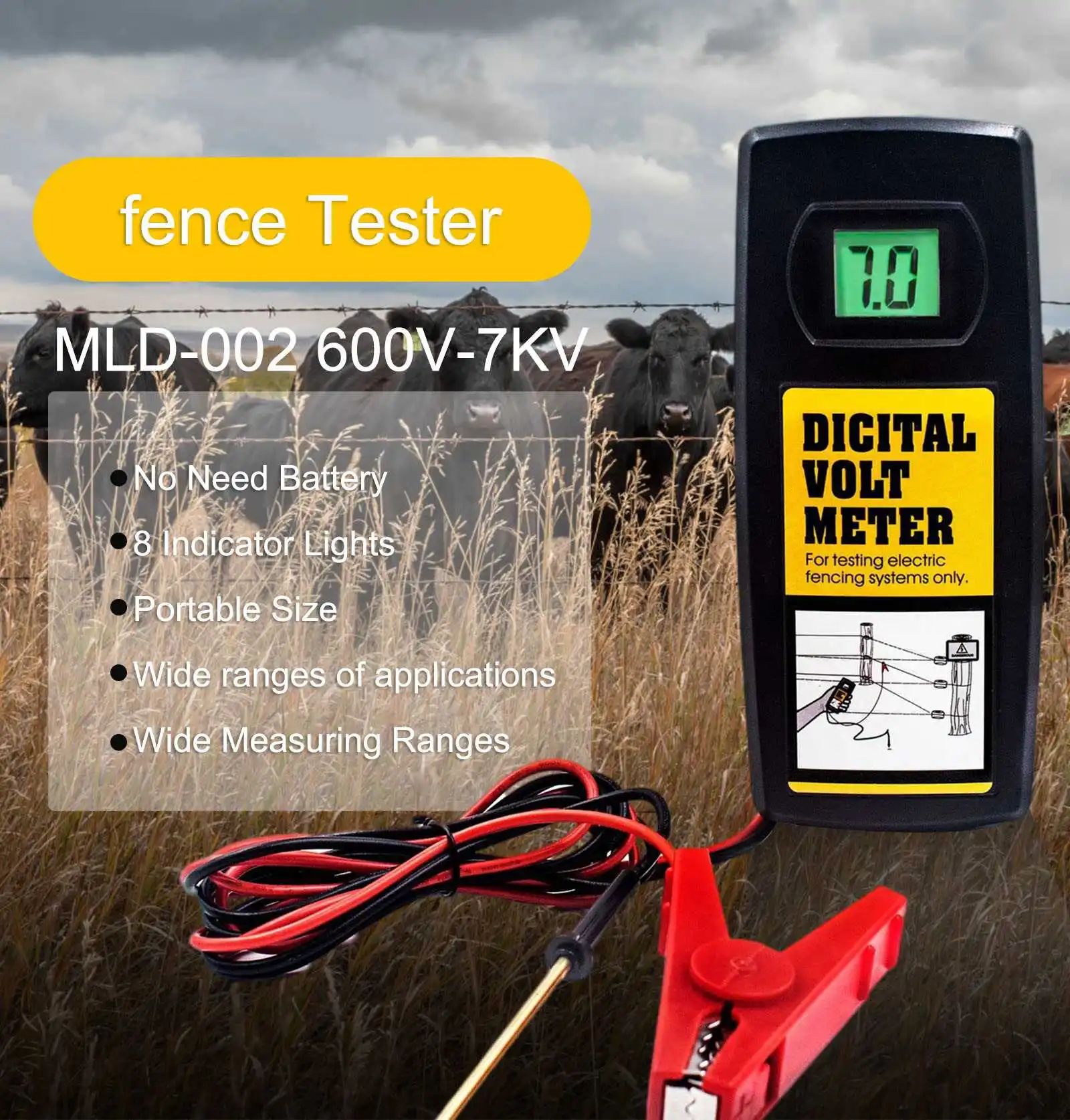 

Fence Voltage Tester Electronic fence pressure gauge 9.9KV cattle farm pasture with backlight voltage detector