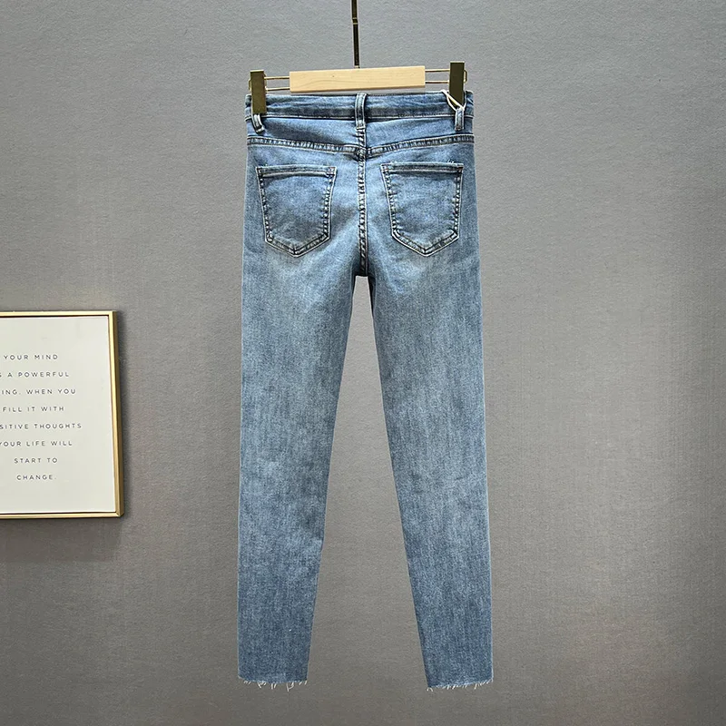 Beaded Jeans for Women 2022 Spring/Summer New Cotton Elastic Slim Pencil Pants Hot Girls Skinny Denim Pants Woman Jean Trousers