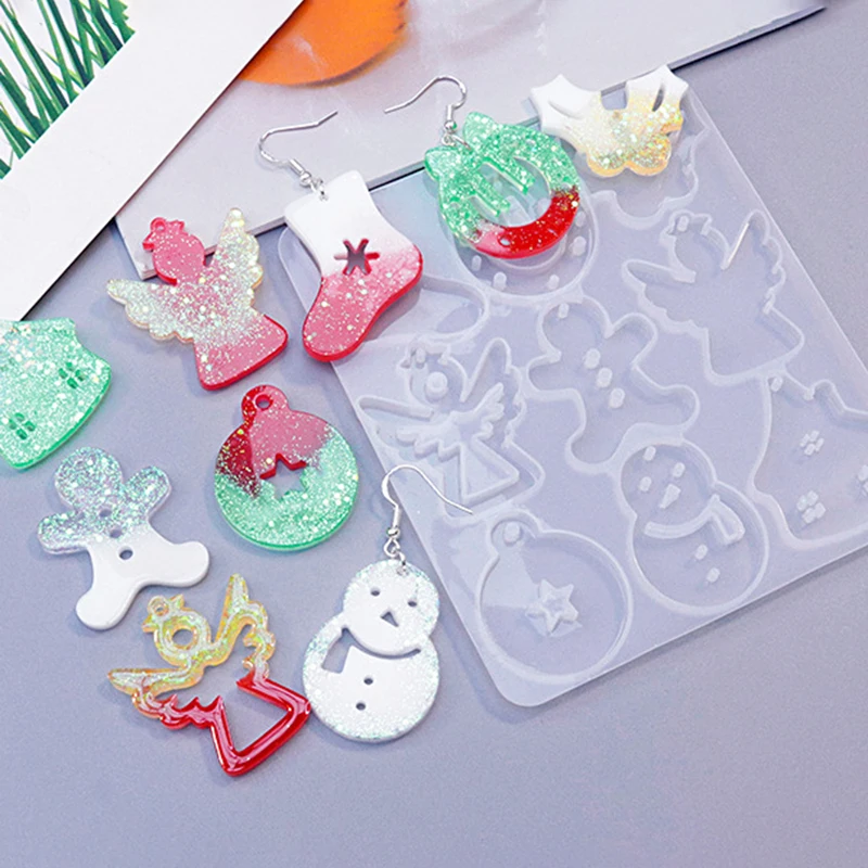 

New DIY Christmas Earring Pendant Casting Silicone Mold Epoxy Resin Mold Jewelry Making Earring Keychain Mould Charms Craft Tool