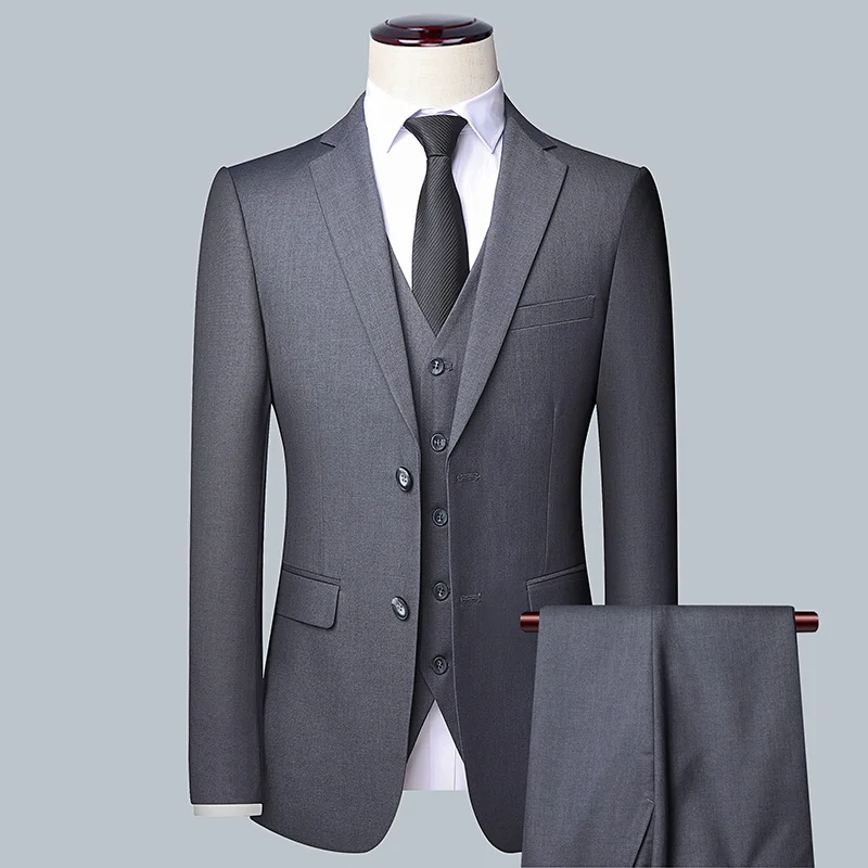 2022 New Three-piece Male Formal Business Suit for Men's Fashion Boutique Wedding Dress Suit ( Jacket + Vest + Pants )