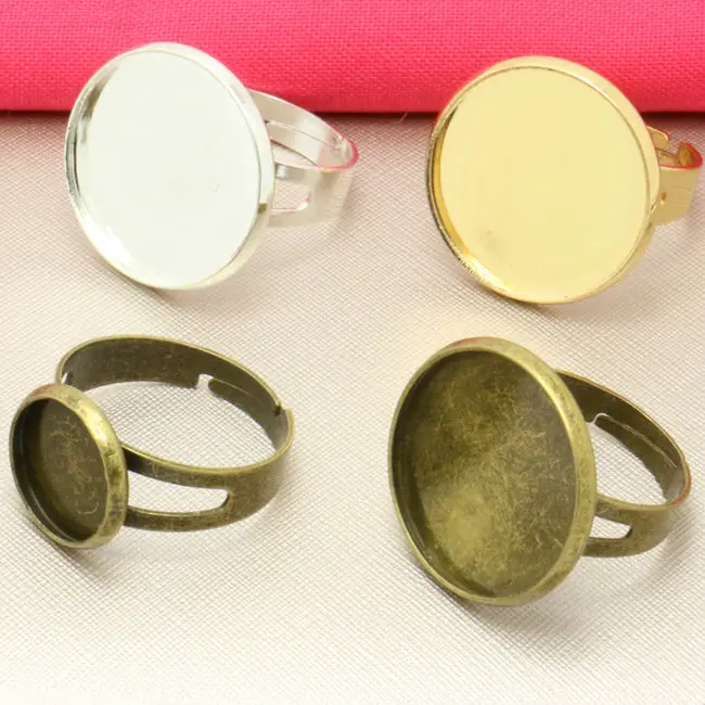 

10pcs Classic 3 Colors Plated Brass Adjustable Ring Settings Blank/Base,Fit 12/14/16/18/20mm Glass Cabochons,Buttons;Ring Bezels