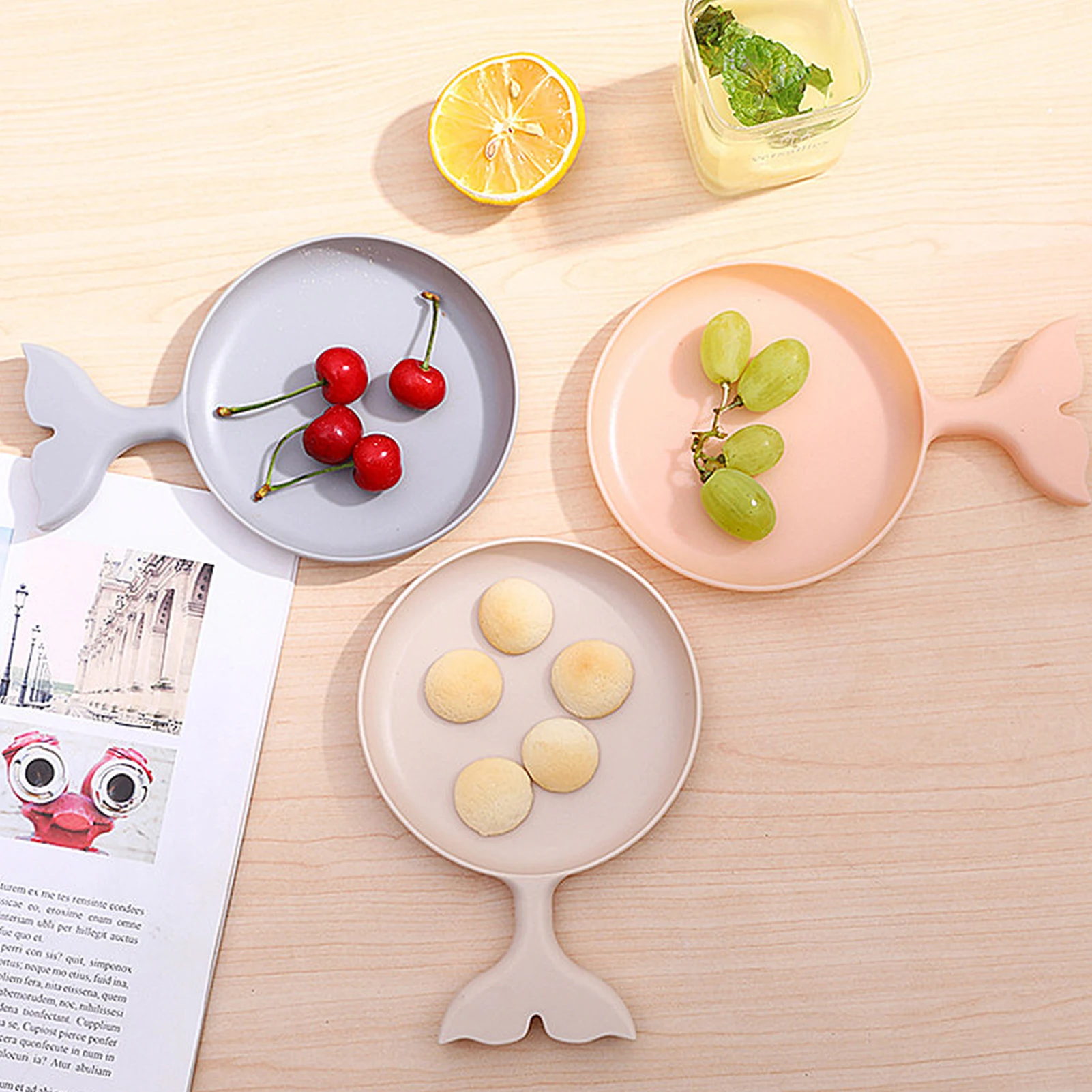 

Тарелка для закусок «рыбий хвост», поднос с нескользящей ручкой, круглая Фруктовая тарелка в форме маленькой рыбы, десертная тарелка