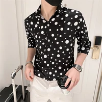 polka sot print shirts for men summer half sleeve loose casual shirt social party lapel tops blouse chemise homme men clothing