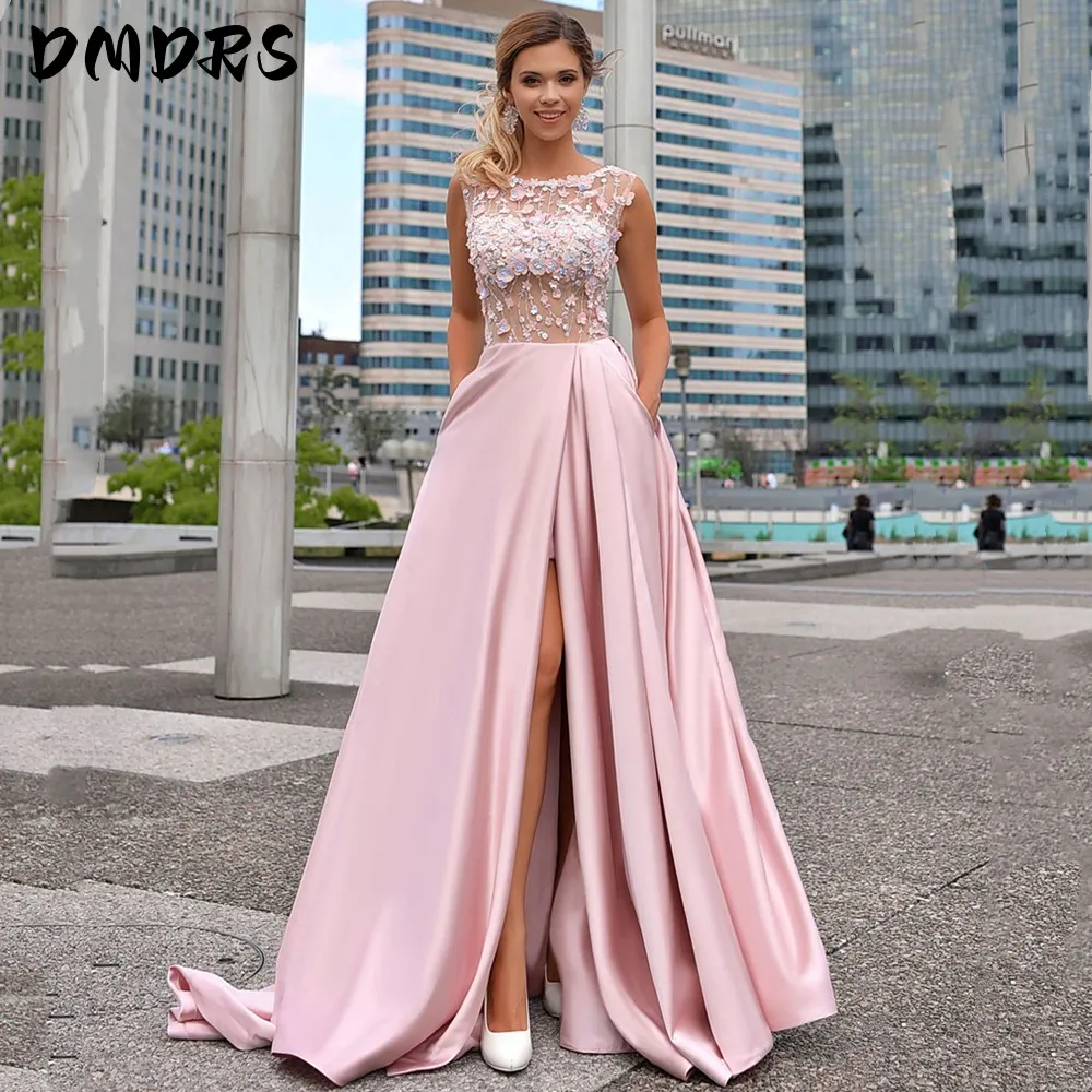 Женское ТРАПЕЦИЕВИДНОЕ платье принцессы розовое для выпускного вечера с Боковым