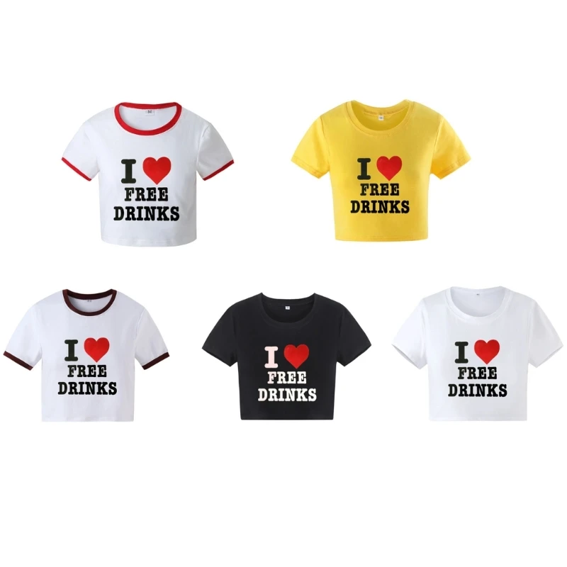

Женский винтажный Топ в стиле Харадзюку, облегающий короткий топ с коротким рукавом, футболки в стиле 90-х с забавными надписями и милым графическим сердцем, 10CD