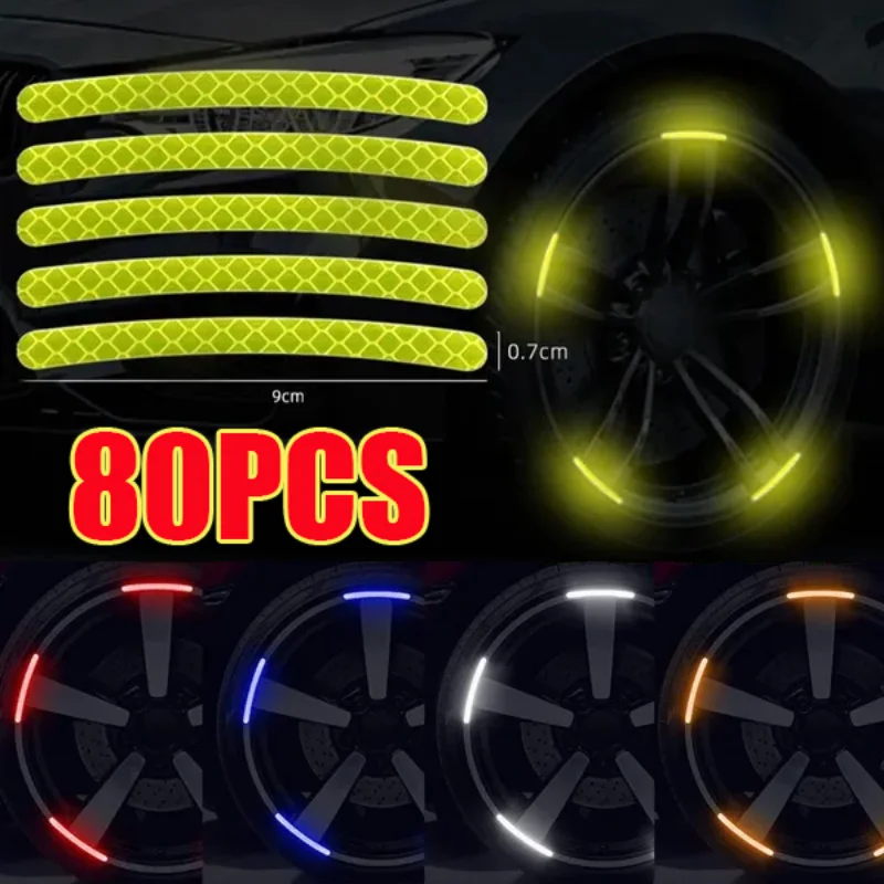 

80/40/20pcs Multi-color Car Wheel Hub Reflective Strips High Reflective Decal Car Motorcycle Tire Stickers Night Warning Sticker