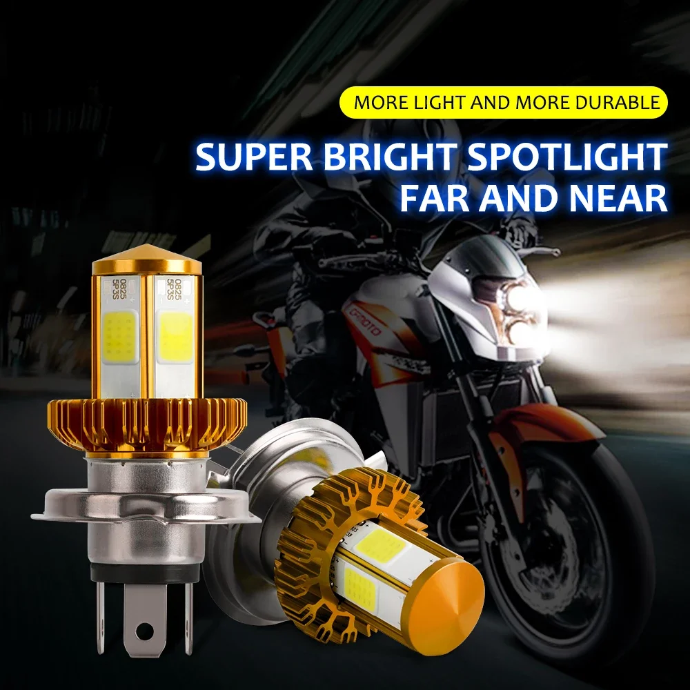 

10pcs Headlight LED H4 BA20D H6 4COB Hi Lo Beam Bulbs 60W Moto 6000K White Truck Super Bright Spotlight Motorcycle Lamp 12V 24V