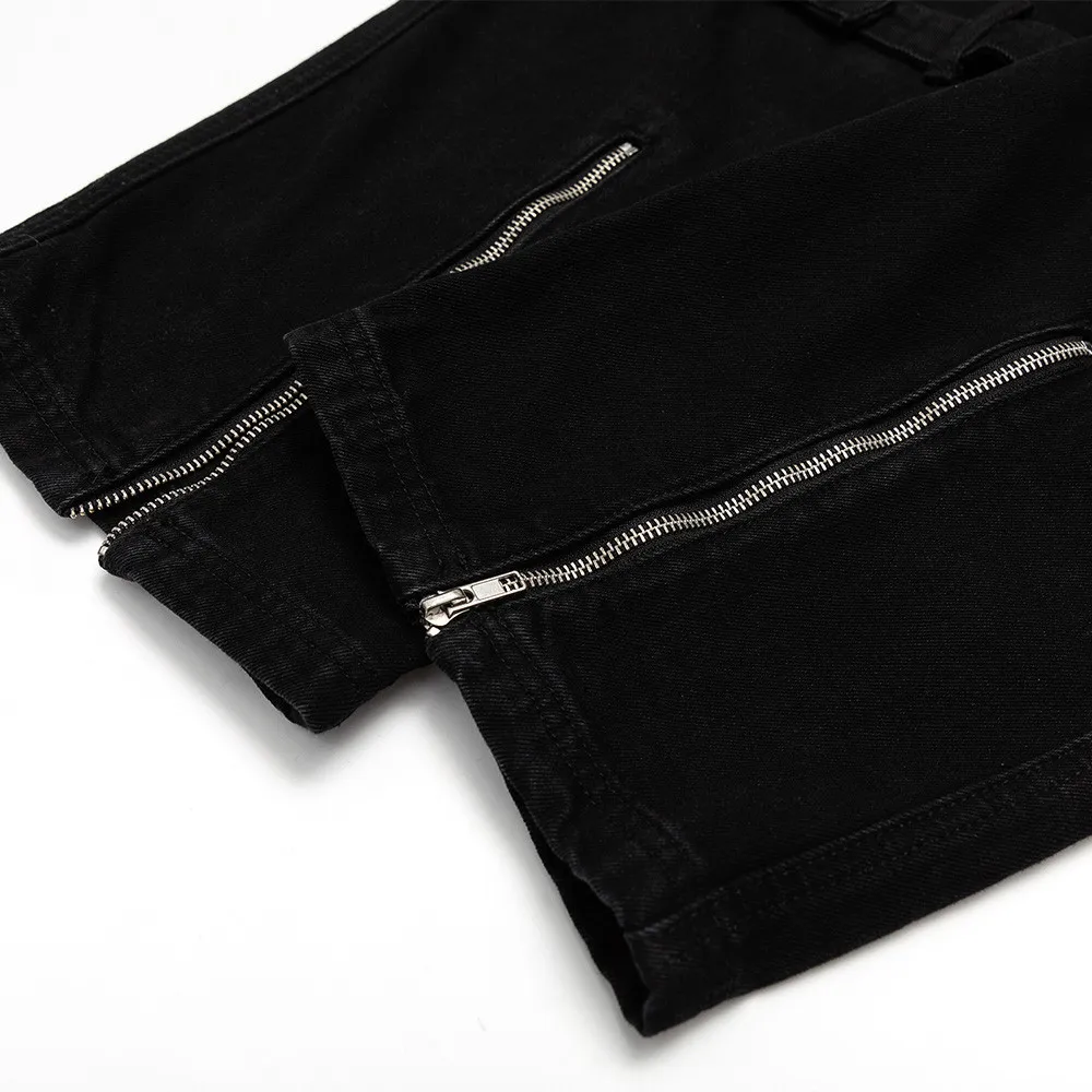 Wide Leg Cargo Pants Autumn New Streetwear Baggy Hip Hop Jeans Big Pockets Men Korean Fashion Loose Straight Male Clothing Blue