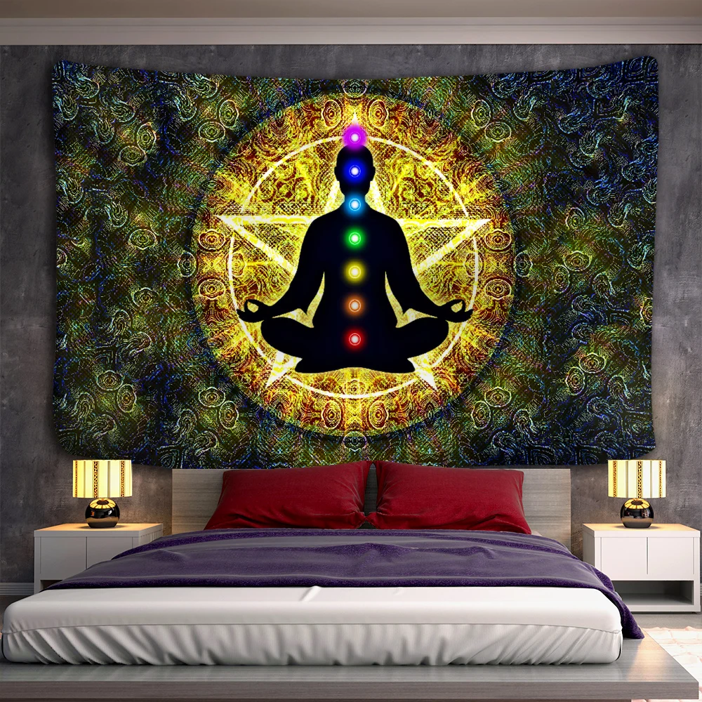 

Indian Mandala Tapestry Meditation Buddha Witchcraft Yoga Mat Curtains Creative Wall Hanging for Bedroom Backdrop Decoration