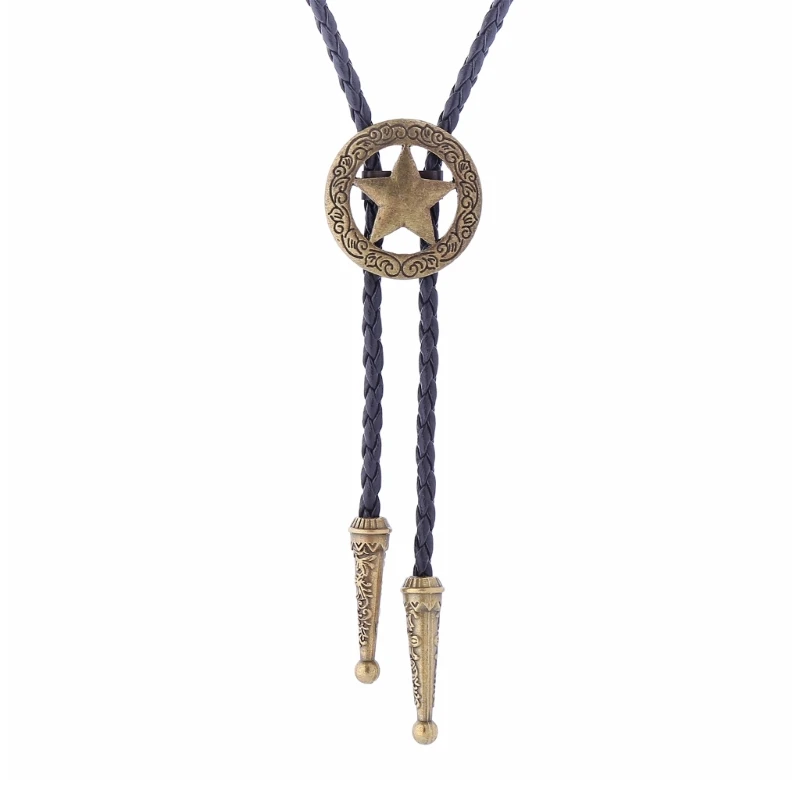 

Bolo Tie With Alloy Pendant and Leathers Rope, Braided Rope Necktie Pendant Western Necklace Costume Accessories