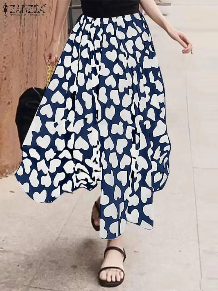 

Юбка ZANZEA женская с эластичным поясом, Повседневная Свободная Макси-юбка А-силуэта, Пляжная Праздничная юбка в богемном стиле с принтом сердец, лето 2023