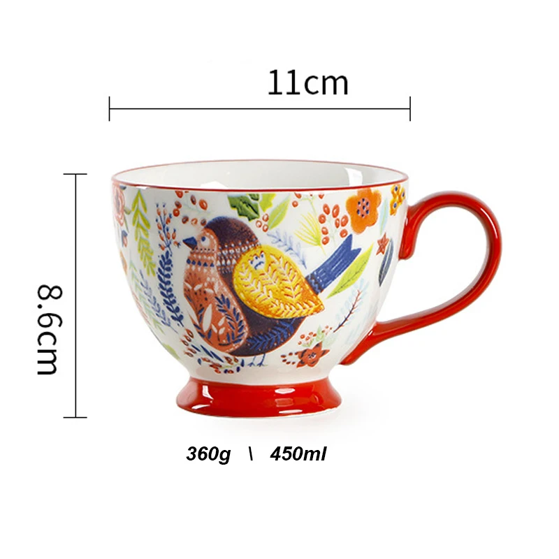 

Hand-Painted Breakfast Cup Milk Cup Underglaze Pastoral Style Large Capacity Ceramic Mug Home Oat Cup Home Kitchen