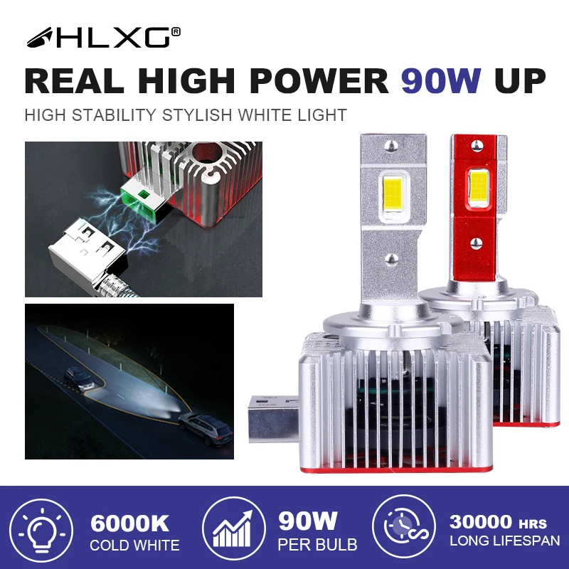 

HLXG HID D2S D2R 30000LM Replace LED D1S D1R D3S D5S D8S Headlight 6000K White 90W Conversion LED Lamp Auto Bulb Car LED D4S D4R