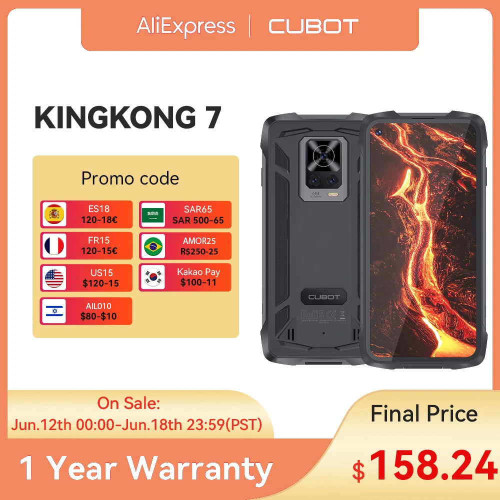 New Cubot KingKong 7 Rugged Smartphone IP68 & IP69K Waterproof 5000mAh 6.36