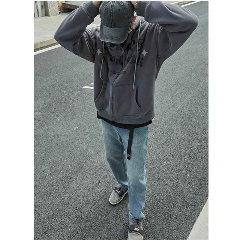 Streetwear Men 2022 New Pattern Vintage Recreational Blue Pants American Straight Cylinder Comfortable Loose Jeans Autumn Female