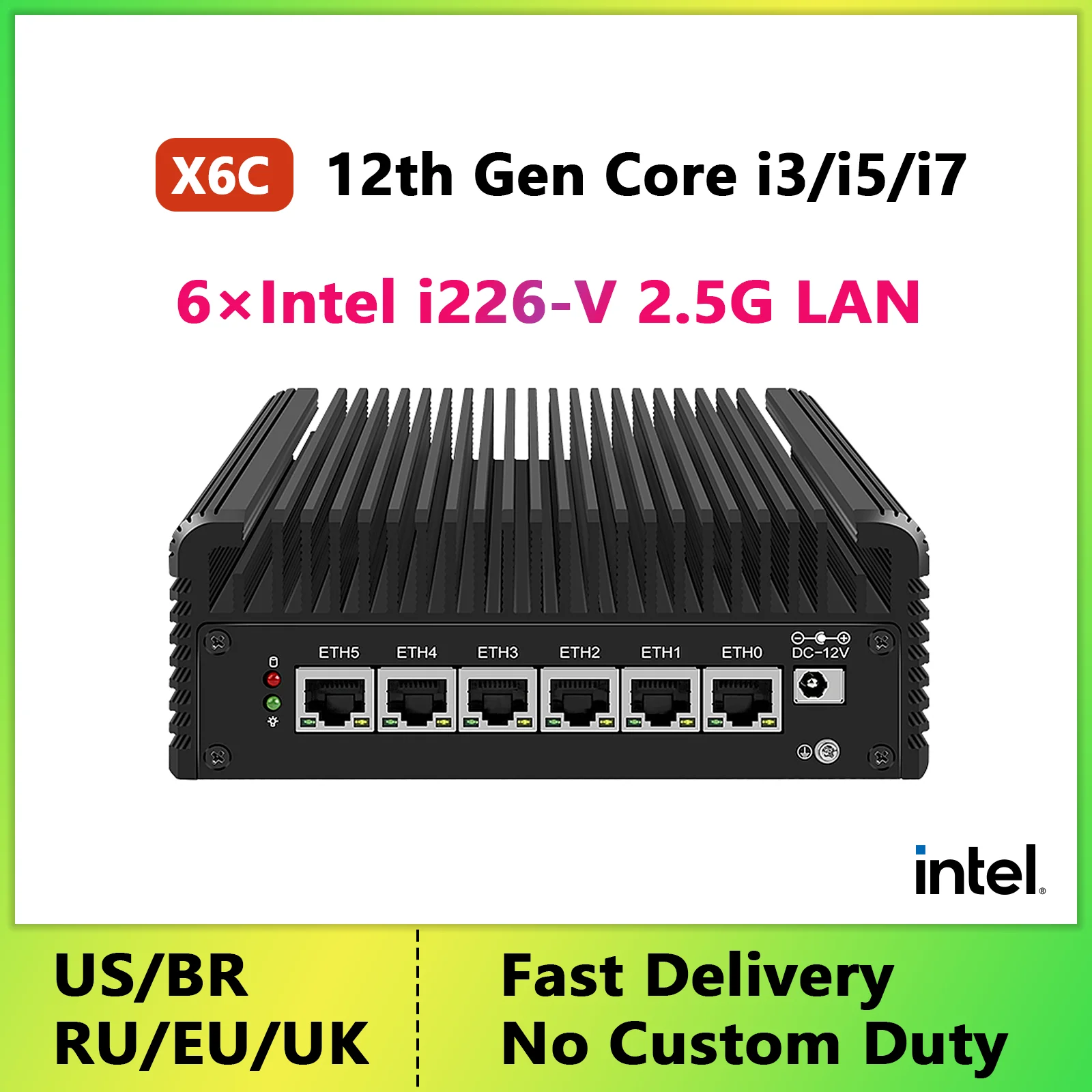 Fanless Mini PC 12th Core i7 i5 i3 Soft Router 6*Intel i226 2.5G LAN DDR4 3200MHz pfSense OPNsense VPN Firewall Appliance