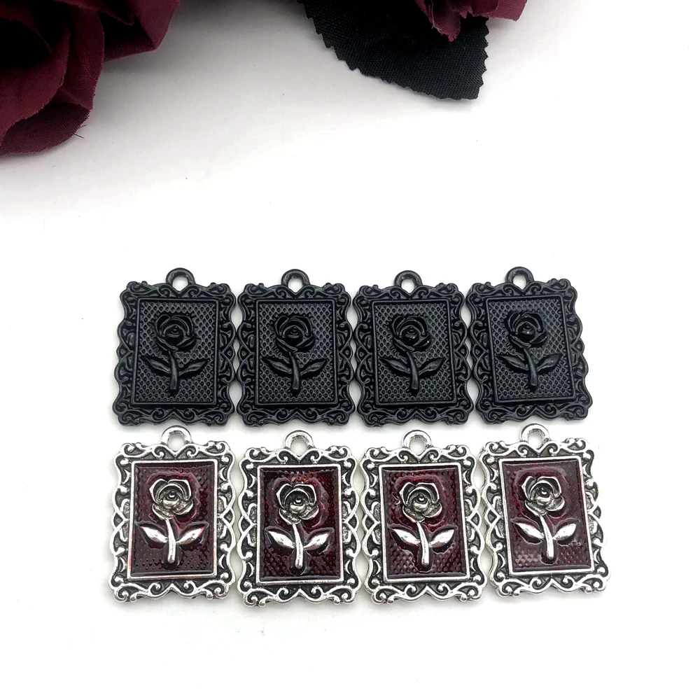 

5Pcs 26x19mm Palace Baroque Style Square Metal Red Frame Rose Flower Alloy Accessories DIY Handmade Jewelry