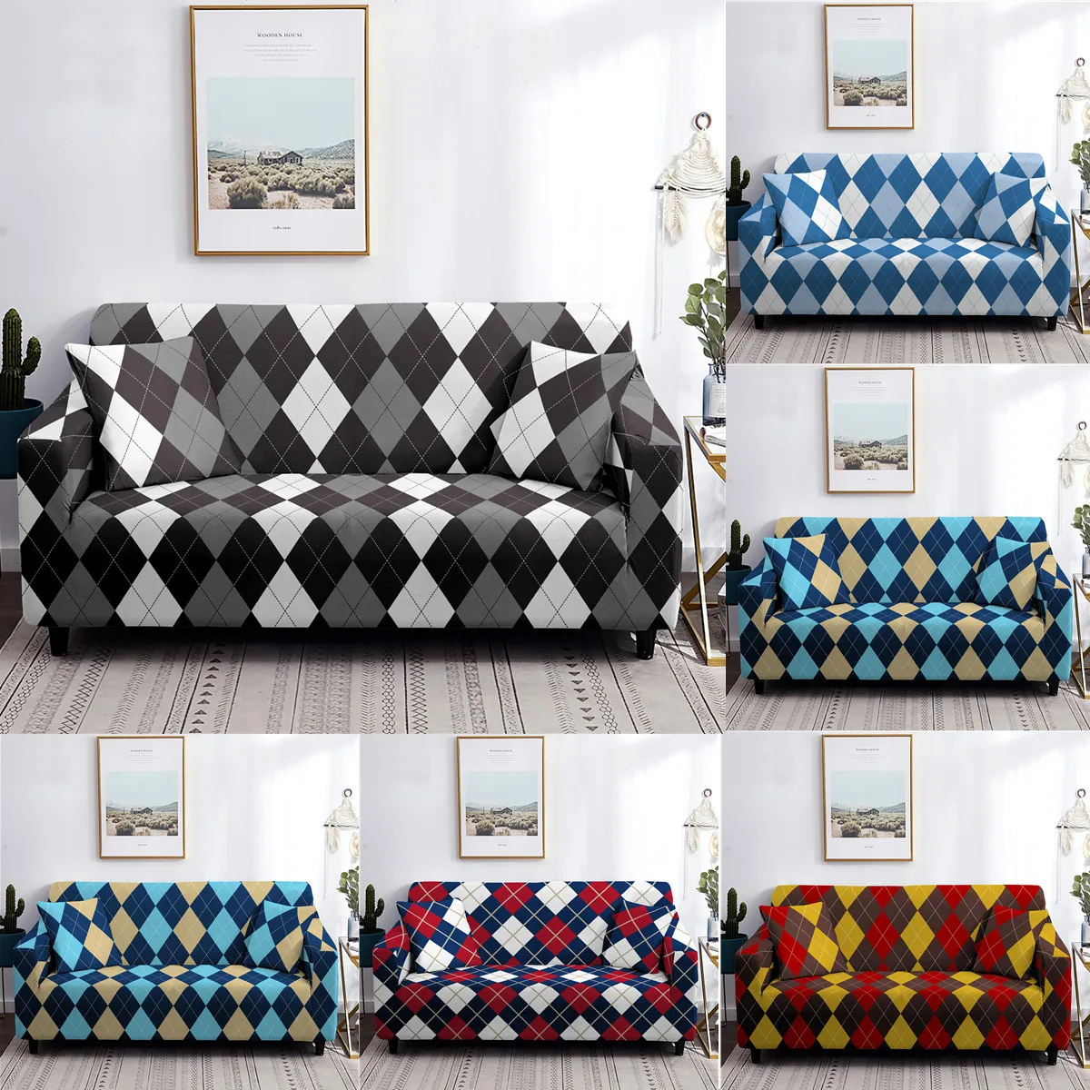 

Colorful Plaid Printing Stretch Sofa Slipcover Anti-dirty All Inclusive 3 Seat Cough Covers for Living Room Housse De Canapé
