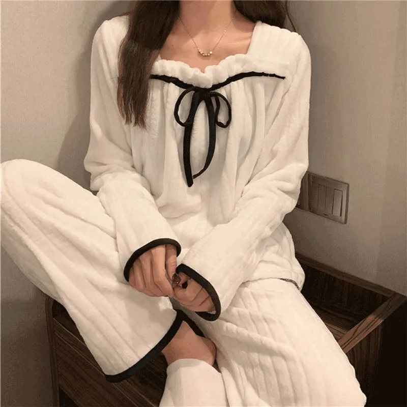 1 2023 Pajamas Set Sexy Sleepwear For Women Pink Thick Warm Pyjama Women's Flannel Winter  Fashion Homewear Clothes Big Size