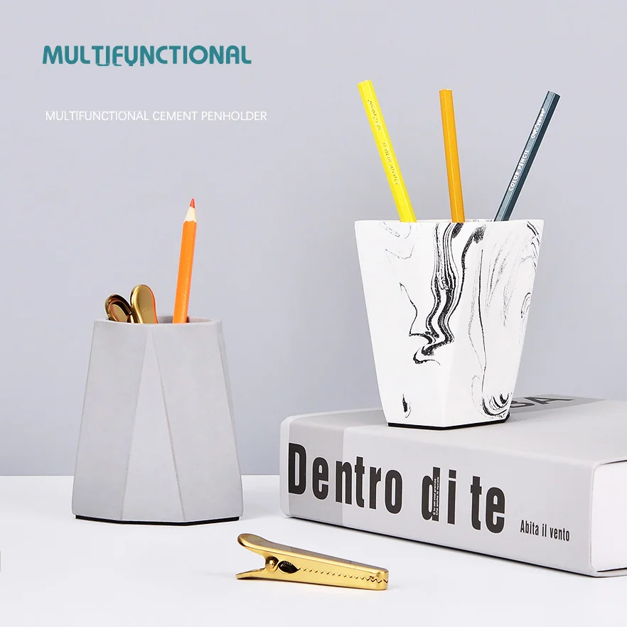 

Nordic Style Creative Cement Pen Holder Ornaments Makeup Brush Storage Bucket Desktop Vase Crafts Home Decorations