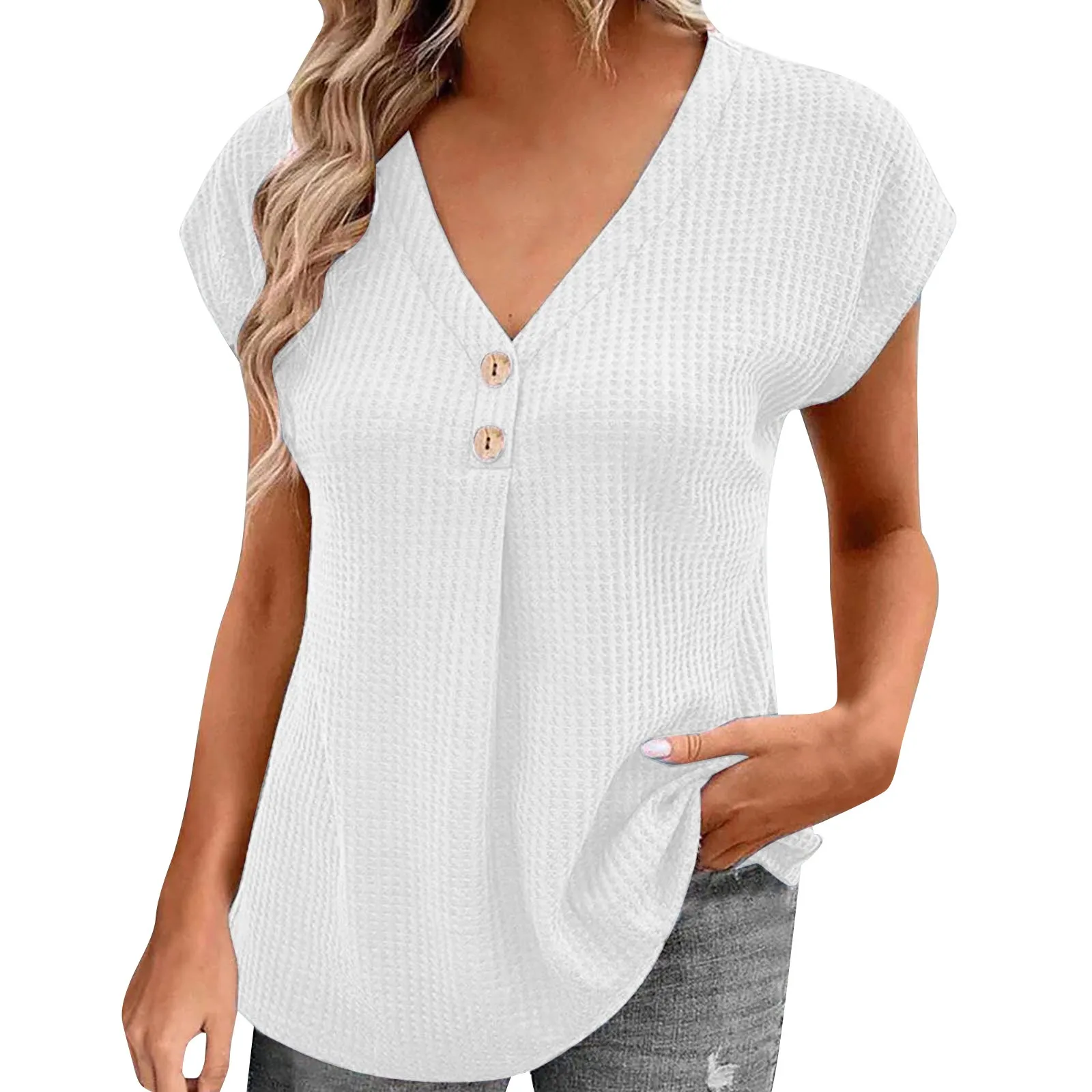 

Женский топ с коротким рукавом и V-образным вырезом