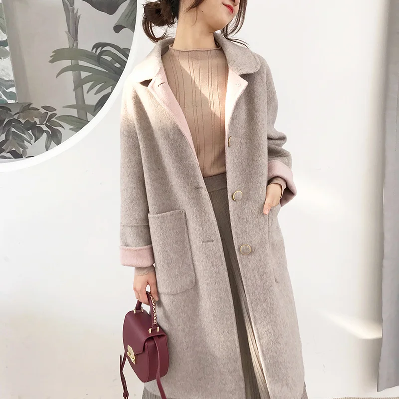 

Spring Women Clothes 2022 Wool Coat Female Cashmere Alpaca Overcoat Long Beige Autumn Winter Sided Woolen Jackets LWL1394